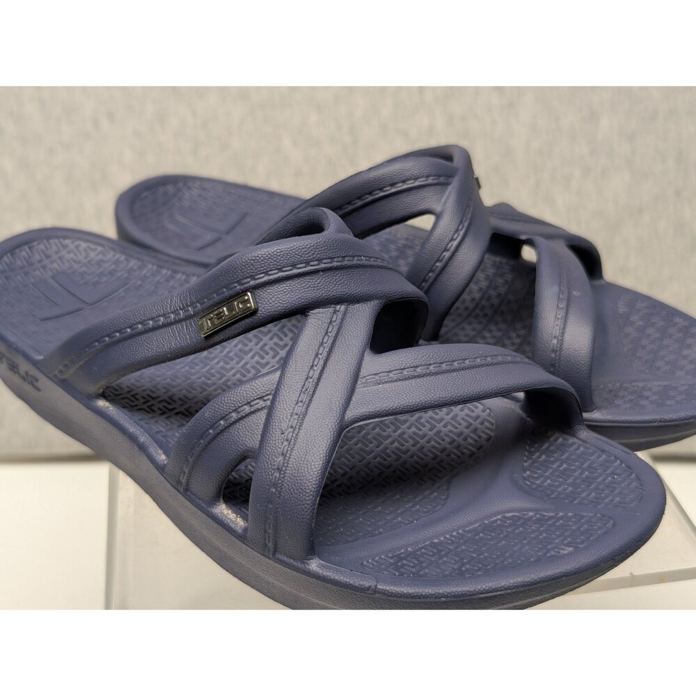Telic Sandals Womens 8 Small Navy Blue Slip On Comfort Recovery Slide Flip Flops